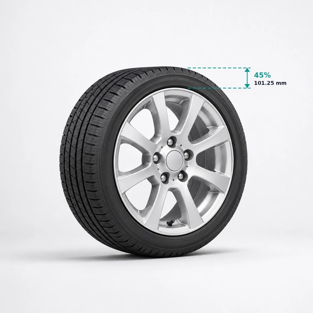 225/45R17: 45% aspect ratio, 101.25 mm sidewall
