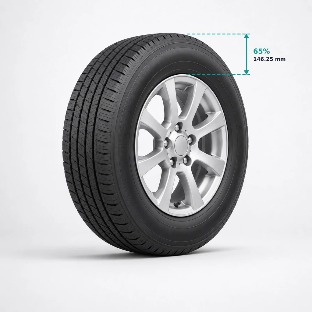 225/65R17: 65% aspect ratio equals 146.25 mm sidewall height
